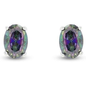 14k 925 Mystic Fire Topaz Oval Brilliant Cut Solitaire Earrings